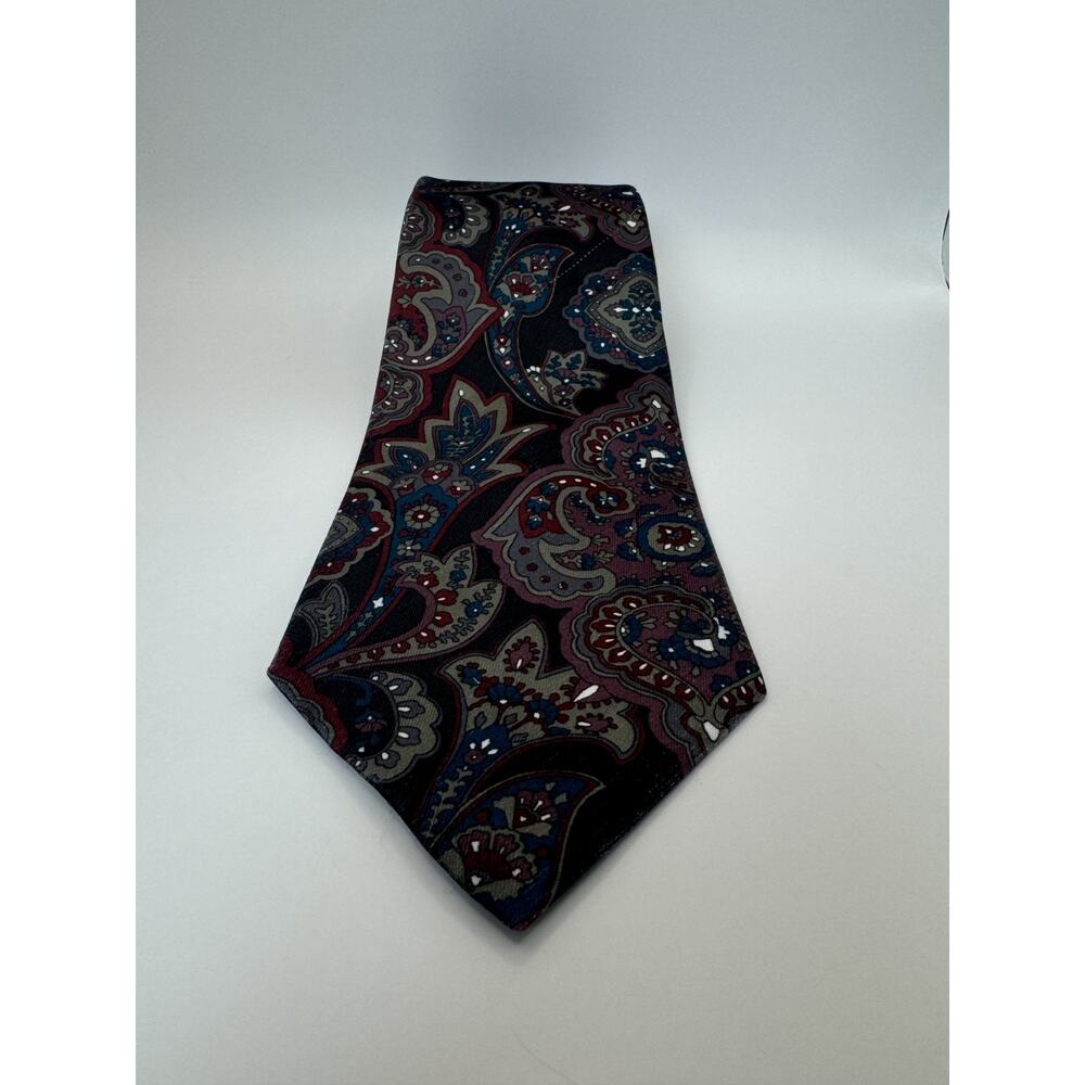 Vintage Etienne Aigner Paisley Silk Necktie Burgundy Red Blue Gray Designer Tie - Picture 1 of 7